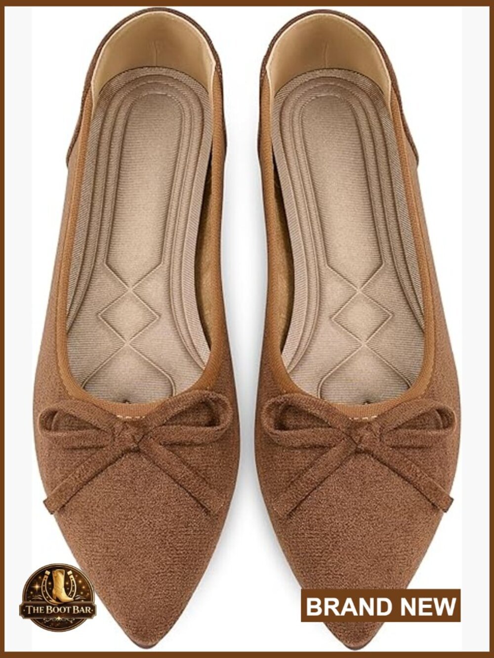Pointed Toe Suede Ballet Flats with Bow Slip On Work Casual Shoes